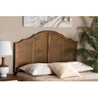 Baxton Studio MG9741-Ash Walnut Rattan-HB-King Baxton Studio Iris Vintage Classic and Traditional Ash Walnut Finished Wood and Synthetic Rattan King Size Arched Headboard